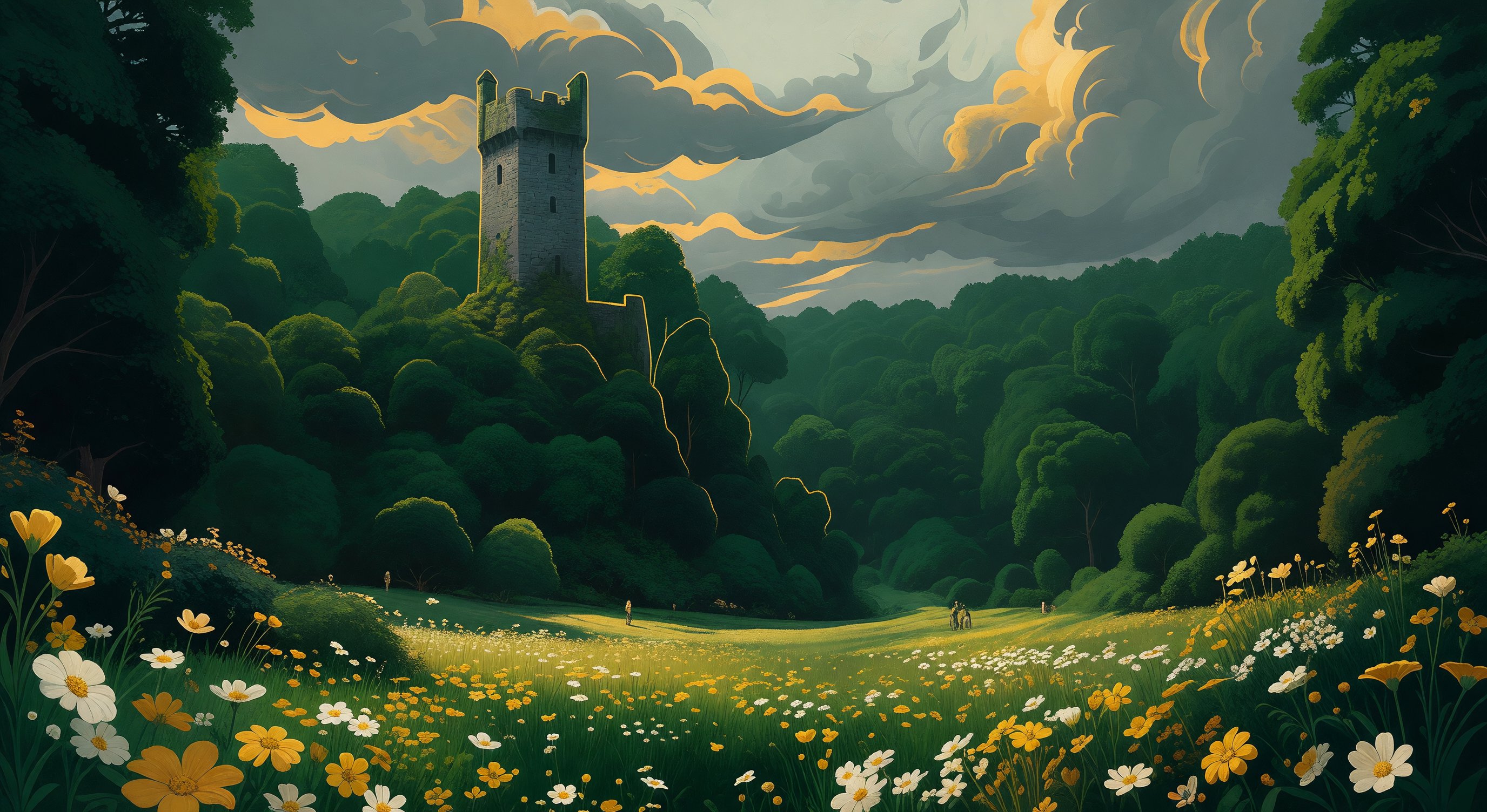Ancient forest tower at sunrise